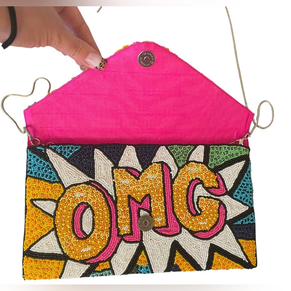 RICKI DESIGN Multicolored Beaded OMG Crossbody / Shoulder Bag with Metal Strap - Picture 10 of 15